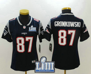 Women's New England Patriots #87 Rob Gronkowski Navy Blue 2019 Super Bowl LIII Patch Vapor Untouchable Stitched NFL Nike Limited Jersey