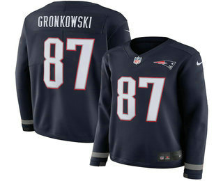 Women's New England Patriots #87 Rob Gronkowski Nike Navy Therma Long Sleeve Limited Jersey