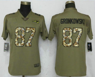 Women's New England Patriots #87 Rob Gronkowski Olive With Camo 2017 Salute To Service Stitched NFL Nike Limited Jersey