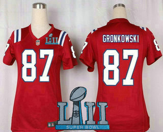 Women's New England Patriots #87 Rob Gronkowski Red Alternate 2018 Super Bowl LII Patch Stitched NFL Nike Game Jersey
