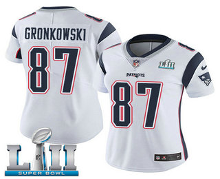 Women's New England Patriots #87 Rob Gronkowski White 2018 Super Bowl LII Patch Vapor Untouchable Stitched NFL Nike Limited Jersey