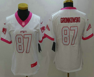 Women's New England Patriots #87 Rob Gronkowski White Pink 2016 Color Rush Fashion NFL Nike Limited Jersey