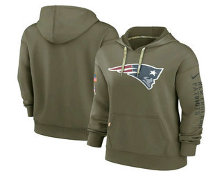 Women's New England Patriots 2022 Olive Salute to Service Therma Performance Pullover Hoodie
