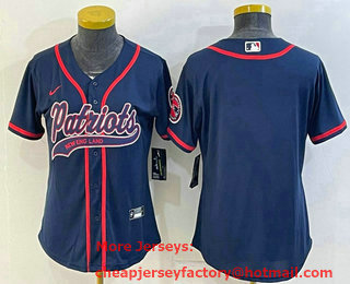 Women's New England Patriots Blank Navy With Patch Cool Base Stitched Baseball Jersey