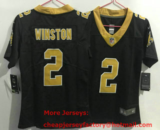 Women's New Orleans Saints #2 Jameis Winston Black 2021 Vapor Untouchable Stitched NFL Nike Limited Jersey