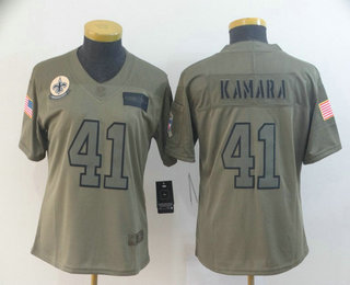 Women's New Orleans Saints #41 Alvin Kamara NEW Olive 2019 Salute To Service Stitched NFL Nike Limited Jersey