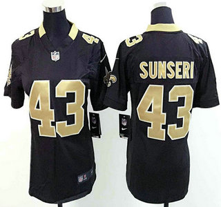 Women's New Orleans Saints #43 Vinnie Sunseri Black Team Color NFL Nike Game Jersey