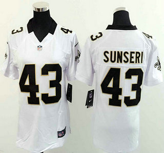 Women's New Orleans Saints #43 Vinnie Sunseri White Road NFL Nike Game Jersey