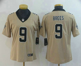 Women's New Orleans Saints #9 Drew Brees Gold 2019 Inverted Legend Stitched NFL Nike Limited Jersey