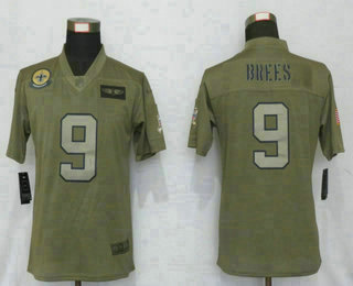 Women's New Orleans Saints #9 Drew Brees NEW Olive 2019 Salute To Service Stitched NFL Nike Limited Jersey