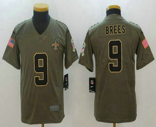 Youth New Orleans Saints #9 Drew Brees Olive 2017 Salute To Service Stitched NFL Nike Limited Jersey