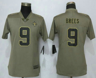 Women's New Orleans Saints #9 Drew Brees Olive 2017 Salute To Service Stitched NFL Nike Limited Jersey