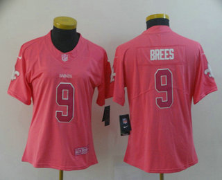 Women's New Orleans Saints #9 Drew Brees Pink Fashion 2017 Rush NFL Nike Limited Jersey