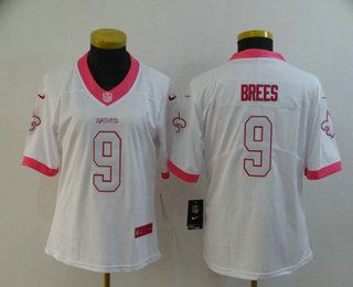 Women's New Orleans Saints #9 Drew Brees White Pink 2016 Color Rush Fashion NFL Nike Limited Jersey