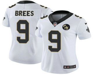 Women's New Orleans Saints #9 Drew Brees White With TB Patch 2017 Vapor Untouchable Stitched NFL Nike Limited Jersey