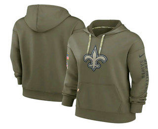 Women's New Orleans Saints 2022 Olive Salute to Service Therma Performance Pullover Hoodie