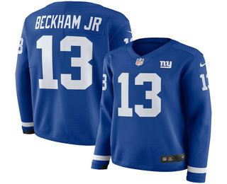 Women's New York Giants #13 Odell Beckham Jr Nike Royal Therma Long Sleeve Limited Jersey