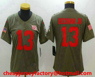 Women's New York Giants #13 Odell Beckham Jr Olive 2017 Salute To Service Stitched NFL Nike Limited Jersey
