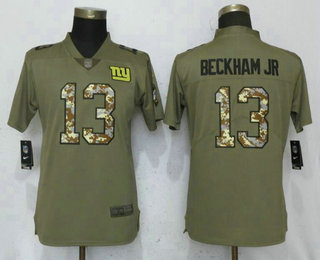 Women's New York Giants #13 Odell Beckham Jr Olive With Camo 2017 Salute To Service Stitched NFL Nike Limited Jersey