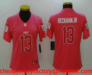 Women's New York Giants #13 Odell Beckham Jr Pink Fashion 2017 Rush NFL Nike Limited Jersey