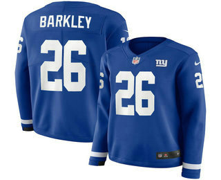 Women's New York Giants #26 Saquon Barkley Nike Royal Therma Long Sleeve Limited Jersey