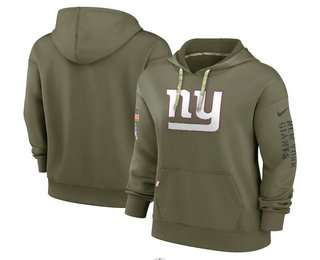 Women's New York Giants 2022 Olive Salute to Service Therma Performance Pullover Hoodie