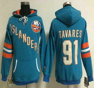 Women's New York Islanders #91 John Tavares Old Time Hockey Blue Hoody