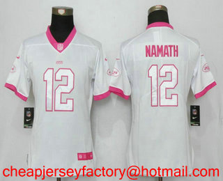 Women's New York Jets #12 Joe Namath White Pink 2016 Color Rush Fashion NFL Nike Limited Jersey