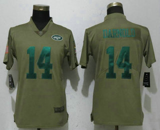 Women's New York Jets #14 Sam Darnold Olive 2017 Salute To Service Stitched NFL Nike Limited Jersey