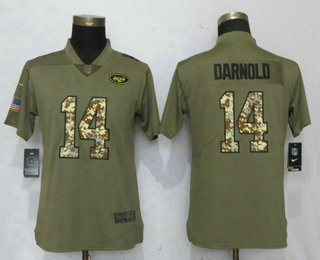 Women's New York Jets #14 Sam Darnold Olive With Camo 2017 Salute To Service Stitched NFL Nike Limited Jersey