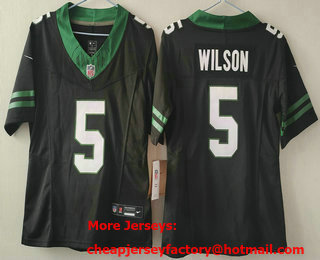 Women's New York Jets #5 Garrett Wilson Limited Black 2024 FUSE Vapor Jersey