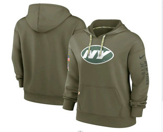 Women's New York Jets 2022 Olive Salute to Service Therma Performance Pullover Hoodie