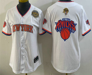 Women's New York Knicks Team Big Logo White 2026 Finals Eastern Conference Champions Patch Stitched Baseball Jersey