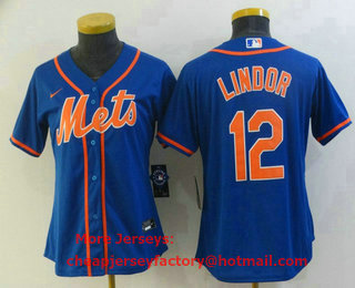Women's New York Mets #12 Francisco Lindor Blue Stitched MLB Cool Base Nike Jersey
