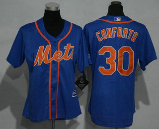 Women's New York Mets #30 Michael Conforto Blue With Orange Cool Base Jersey