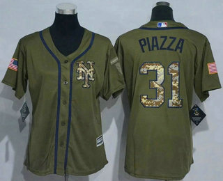 Women's New York Mets #31 Mike Piazza Green Salute to Service Baseball Jersey