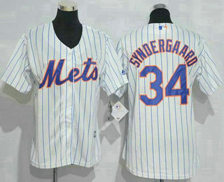 Women's New York Mets #34 Noah Syndergaard White(Blue Strip) Home Stitched MLB Jersey