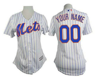 Women's New York Mets Customized White Pinstripe Jersey