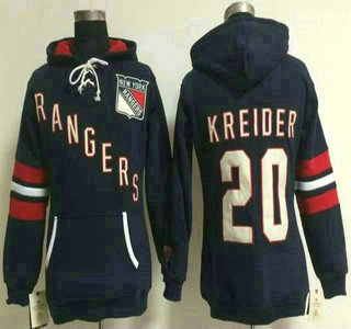 Women's New York Rangers #20 Chris Kreider Old Time Hockey Navy Blue Hoody
