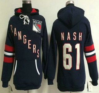 Women's New York Rangers #61 Rick Nash Old Time Hockey Navy Blue Hoody