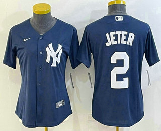 Women's New York Yankees #2 Derek Jeter Navy Blue Stitched MLB Cool Base Nike Jersey