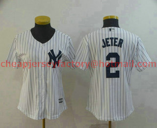 Women's New York Yankees #2 Derek Jeter White Home Cool Base Baseball Jersey