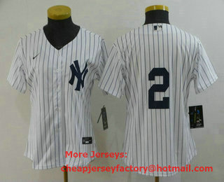 Women's New York Yankees #2 Derek Jeter White No Name Stitched MLB Cool Base Nike Jersey