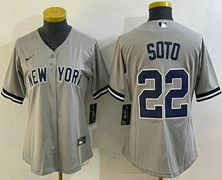 Women's New York Yankees #22 Juan Soto Grey Cool Base Stitched Baseball Jersey
