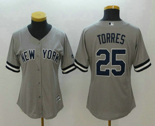 Women's New York Yankees #25 Gleyber Torres Gray Road Stitched MLB Cool Base Jersey