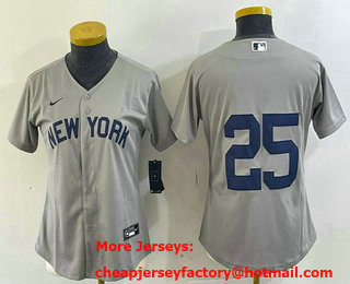 Women's New York Yankees #25 Gleyber Torres Gray Stitched Cool Base Nike Jersey