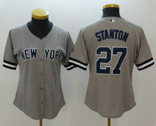 Women's New York Yankees #27 Giancarlo Stanton Gray Road Stitched MLB Cool Base Jersey