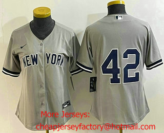 Women's New York Yankees #42 Mariano Rivera No Name Gray Stitched MLB Cool Base Jersey