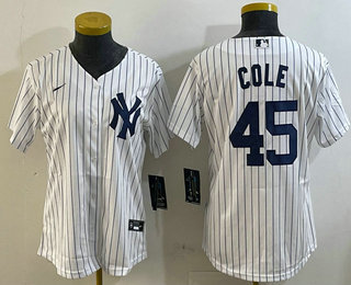 Women's New York Yankees #45 Gerrit Cole White Throwback Stitched Cool Base Nike Jersey