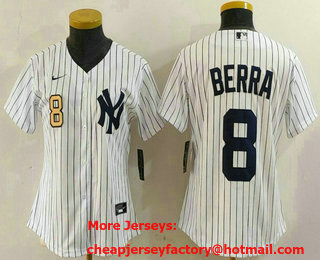 Women's New York Yankees #8 Yogi Berra Number White Stitched Nike Cool Base Throwback Jersey